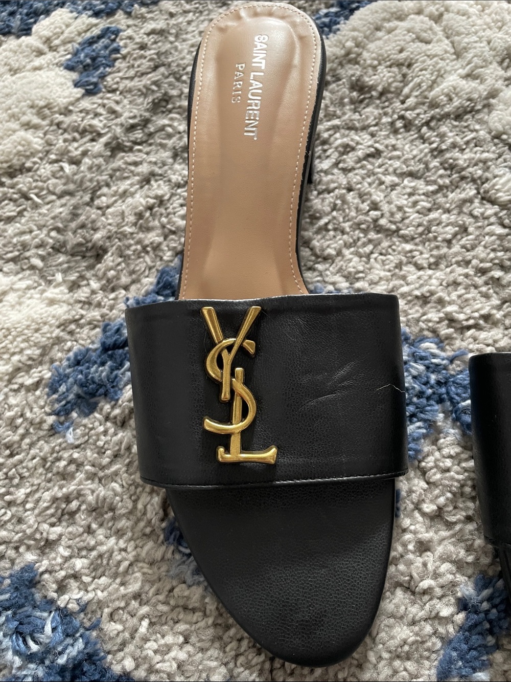 Saint Laurent Black Leather Slide Mules with Gold YSL Emblem - Picture 3 of 5